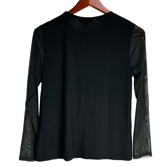 Nine West Women's Black Knit Top With Sheer Sleeves & Keyhole Detail Size M - Picture 4 of 7